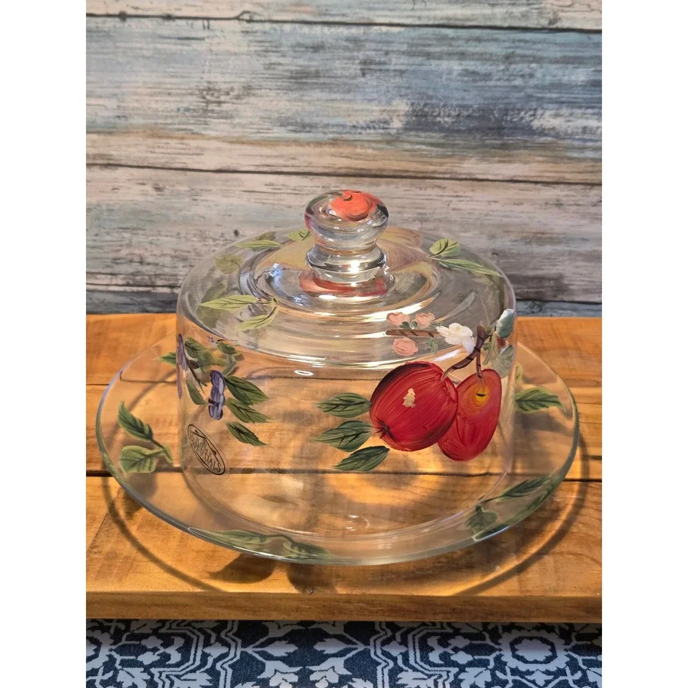 Home Essentials and Beyond Glass Covered Cheese Dome Hand‎ Painted Fruit Design